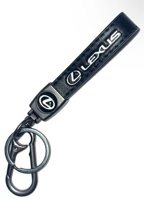 Lexus Genuine Leather Black Chrome Car Ring Keychain - Image 1 of 4