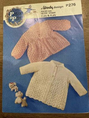 Wendy Peter Pan Baby’s Cardigan 3ply +  4 Ply Knitting Pattern 18-20inch. - Image 1 of 2