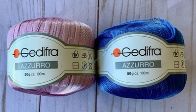 Cedifra Azzurro Specialty Yarn 批量 2 球 100% 尼龙 粉色和深蓝色 — 第 1/4 张图片