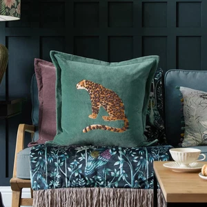 VOYAGE MAISON Cushion Cover VELVET with Embroidered & Beaded Leopard Tiger - Picture 1 of 5