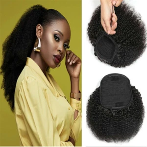 kinky Curly Drawstring Clip In 100% Human Hair Remy Ponytail Extension 8-20" - Picture 1 of 9