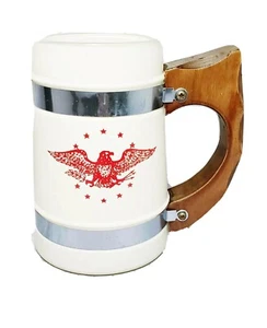 Taza blanca Siesta Ware American Eagle jarra de vidrio mango de madera vintage - Imagen 1 de 9