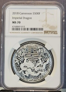 2018 CAMEROON SILVER 500 FRANCS IMPERIAL DRAGON NGC MS 70 BEAUTIFUL PERFECTION - Picture 1 of 3