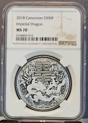 2018 CAMEROON SILVER 500 FRANCS IMPERIAL DRAGON NGC MS 70 BEAUTIFUL PERFECTION - Image 1 of 3