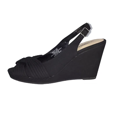 Sandalias de tacón de cuña Seychelles Martini para mujer talla 9,5 M tela negra con honda trasera Foto 1 de 4