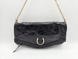 Joseph Charles Black Glazed Leather Fold Over Convertible Clutch Shoulder Bag - Picture 1 of 8