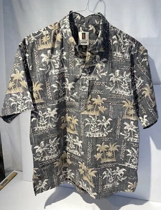 Tori Richard Mens Sz L 49 Chest Pullover Hawaiian Shirt Reverse Black FREE SHIP! - Picture 1 of 12