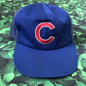 Vintage 80s Chicago Cuba Mesh Snapback Trucker Hat Cap Blue MLB - Picture 1 of 7