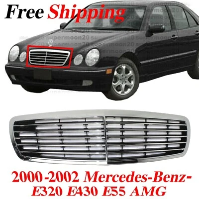 For 2000-2002 Mercedes-Benz, E320 E430 E55 AMG Grille Chrome Shell with Black Foto 1 de 4