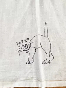 Embroidery Halloween Pattern Unfinished Table Cloth Cat Pumpkin Bat 100% Egyptia - Picture 1 of 12