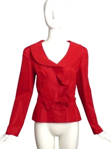 OSCAR DE LA RENTA - Blazer rosso in taffetà 2014, taglia 6 - Foto 1 di 5