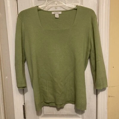 Dressbarn Green 3/4 Sleeves Pullover Tank Top Sz L Square Neck Collarless - Image 1 of 4
