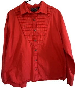Ozark Mountain Jean Company Women's Red Pleated Shirt Size L 100% Cotton - Picture 1 of 9