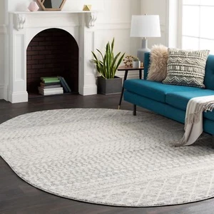 Livabliss Chester Boho Moroccan Area Rug,6'7" x 9' Oval,Grey Grey - Picture 1 of 9
