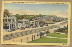 Ocean View Avenue & 1. Straße vom Tanzpavillon, Norfolk VA Postkarte RR Track - Bild 1 von 2