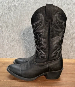 Justin Cowboy Boots Mens 9.5D Black Leather Stampede Jace Embroidered Western - Picture 1 of 10