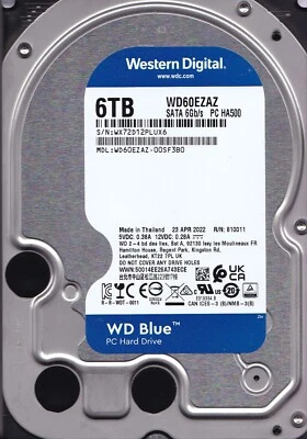 WD60EZAZ-00SF3B0  s/n: WX72D1 APR/2022 R/N: 810011 6TB SATA 3.5" Western Digital - Image 1 of 4