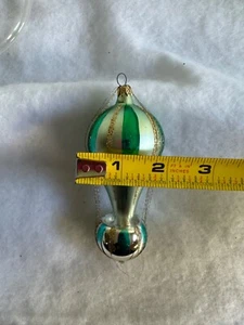 Vintage green Mercury glass Columbia hot air balloon tinsel ornament Xmas tree - Picture 1 of 5