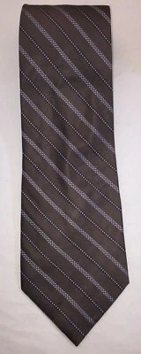 Corbata de cuello de seda a rayas marrón de 58" de largo NOS Calvin Klein Foto 1 de 4