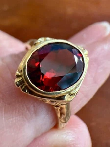 9x7mm Garnet Antique Style Ring Church & Co 2.2gm 14K Yellow Gold Size 6.5 - Picture 1 of 9