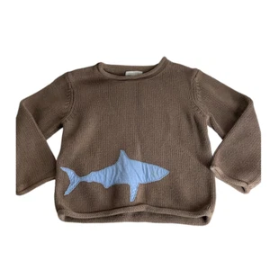 Garnet Hill Brown Shark Cotton Knit Long Sleeve Sweater Boys Size Small  - Picture 1 of 6