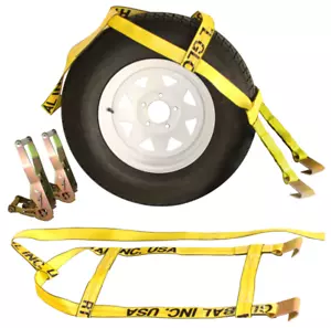 Demco Tow Dolly Wheel Basket Straps With 2" Ratchets for Tie Down Car Carrier - Picture 1 of 5