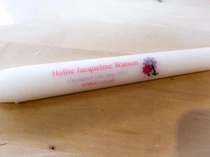 Personalised Christening Baptism Tapered Candle Flowers Baby Girl Favour Gift - Picture 1 of 3