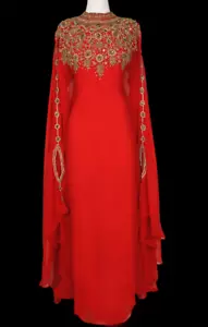 Roter marokkanischer Dubai Kaftan Hochzeit Brautjungfer afrikanisches Abaya Kleid Damenkleid - Bild 1 von 1