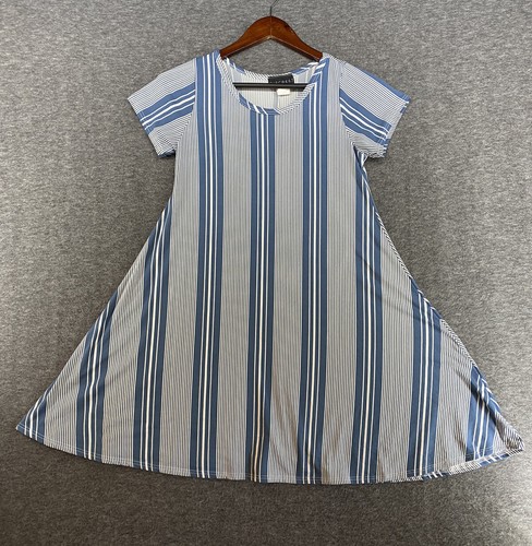 UNDERCOVER Mini abito discreto da donna blu bianco a righe casual manica corta taglia small