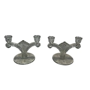 Pair of Tiffin Franciscan Cherokee Rose Clear Glass Double Light Candlesticks - Picture 1 of 7