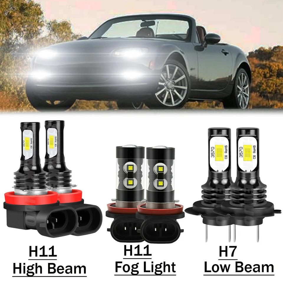 For Mazda MX-5 Miata 2006-2014 LED Headlights High /Low Beam+Fog Light Bulbs Kit - Image 1 of 4