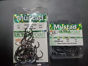 MUSTAD DEMON PERFECT CIRCLE HOOK 3XSTRONG /ULTRAPOINT 39950NP-BN 25 PK AND 10 PK - Picture 1 of 3