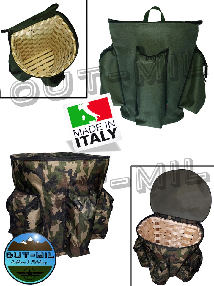 Zaino mimetico artigianale per raccolta funghi castagne con gerla cesto in legno - Immagine 1 di 1