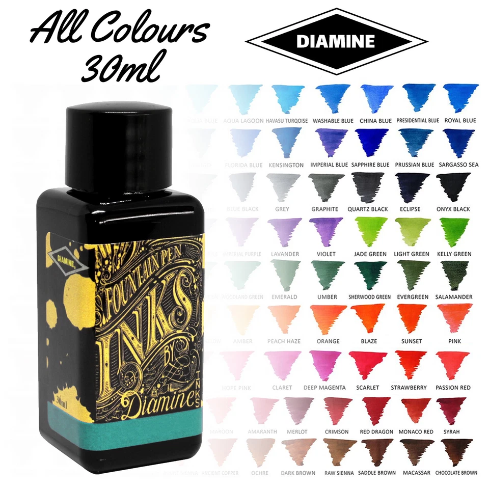 Tinta embotellada Diamine 30 ml para plumas estilográficas - Gama completa - Reino Unido
