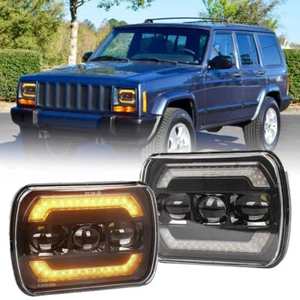 Pair 5x7" 7x6 LED Headlights For Jeep 84-2001 Cherokee XJ /For 86-1995 Wrangler - Foto 1 di 12