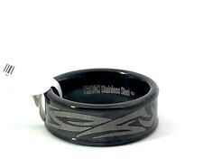 Triton 8mm Stainless Steel Black Laser Engraved Tribal Design Band Ring
