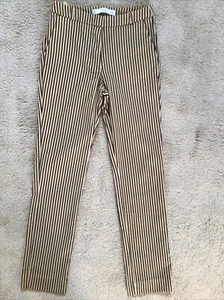 MANGO BEIGE TAN BLACK STRIPED SLIM LEG CROPPED TROUSERS SIZE 6 EU34 EXCON - Picture 1 of 7