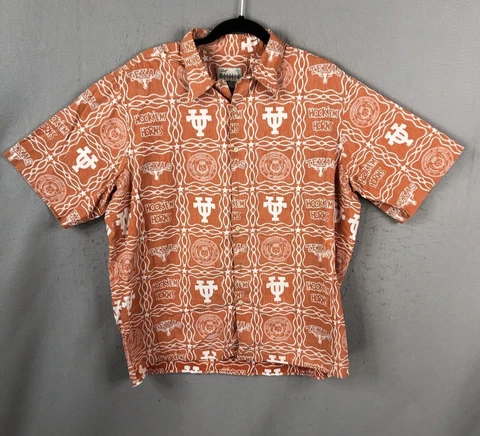 University Of Texas Longhorns Reyn Spooner Hawaiin Shirt Mens Large Orange White Cover