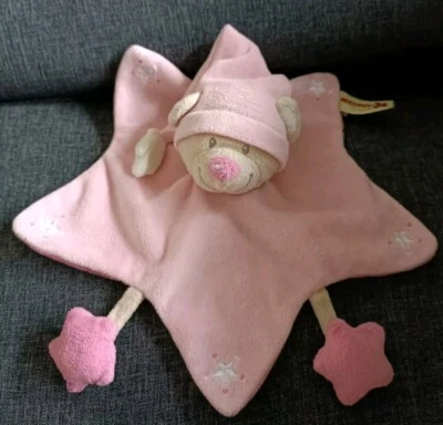 1826🌟Doudou Plat NICOTOY Ours Rose  Étoile Etoile Bonnet - Photo 1/4
