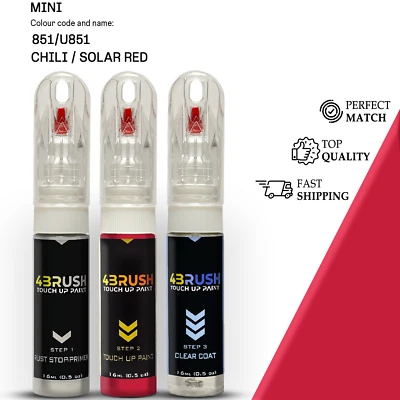 4BRUSH for MINI 851/U851 CHILI/SOLAR RED Touch Up Paint Scratch Repair Remove Kit Set