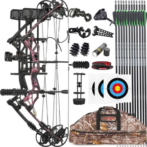 35'' Compound Bow Set 30-60lbs Short Axis Archery Adjustable Hunting Target RH - Picture 1 of 13