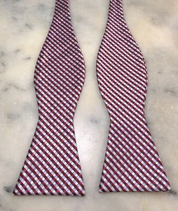Red White Blue Maroon Check Woven Adjustable Self Tie Bow Tie - Picture 1 of 5