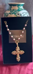 R.J.Graziano Cross Necklace 27in Chain Gold Tone W/ Pearls And Gemstones(New) - Picture 1 of 9