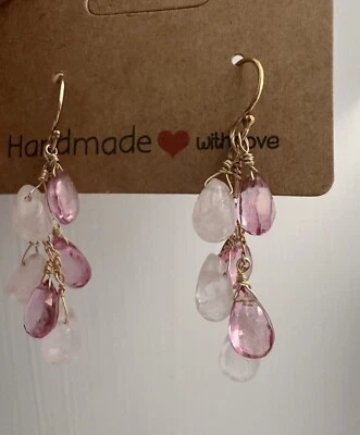 Nuevo Hecho a Mano Plata de Ley 925 Chapado en Oro Cuarzo Rosa y Turmalina Rosa Foto 1 de 4