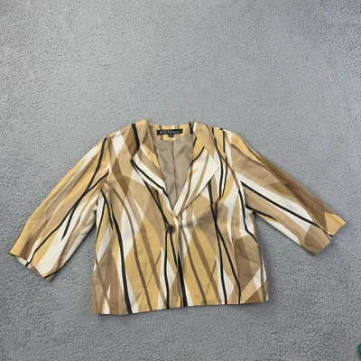 Kasper Blazer Womens 10P Petite Linen Blend Yellow Abstract Button Long Sleeve - Image 1 of 4