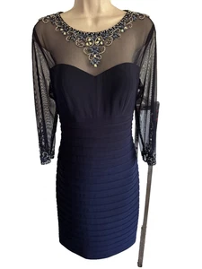 Abito tubino Joanna Chen Royalty blu navy pesantemente gioiello maglia impreziosita 12 - Foto 1 di 14