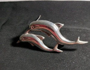 Vintage Two Dolphins Swimming Brooch Pin - Picture 1 of 6