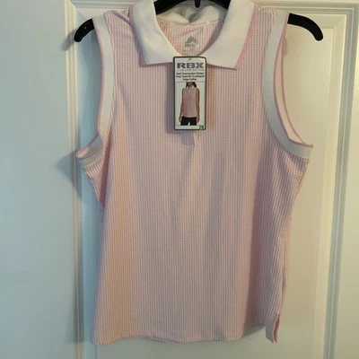 Top de mujer nuevo con etiquetas RBX TENIS/GOLF SEERSUCKER ROSA/blanco cuello a rayas talla grande  Foto 1 de 4