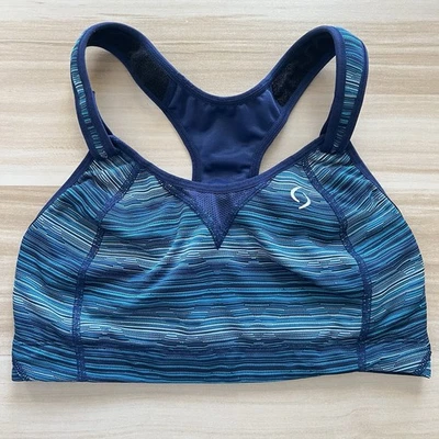 Rebound Racer Sports Bra 36D Moving Comfort Racerback Navy Blue Jacquard 350037 - Image 1 of 4
