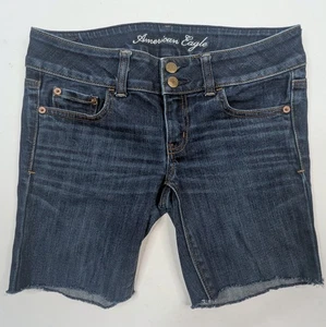 American Eagle Artist Shorts Womens Sz 4 Medium Wash Blue Denim Cut Off Stretchy - Picture 1 of 17